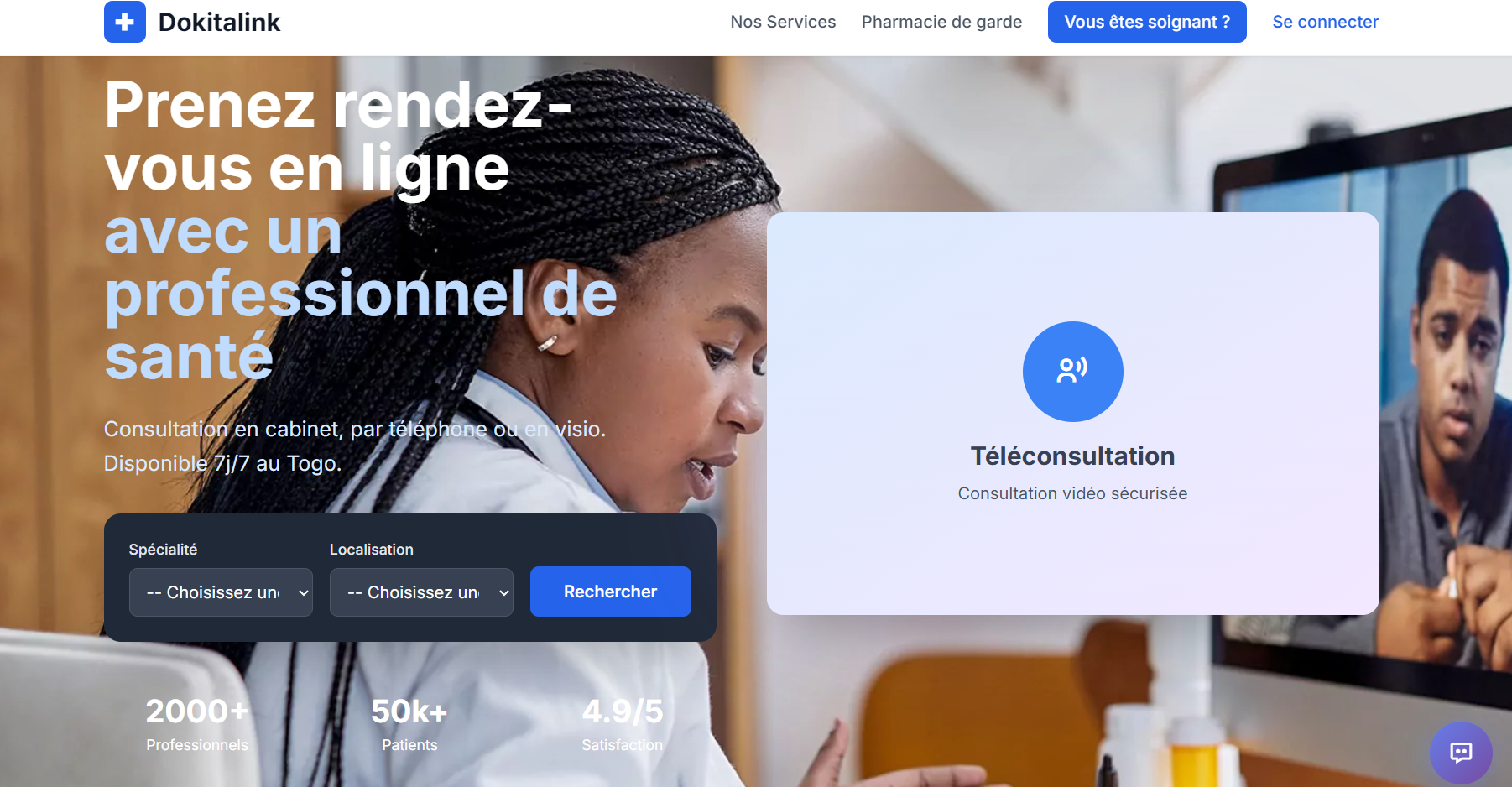 Page d’accueil Dokitalink télémedecine